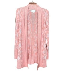 Ruby Moon Pink Southwest Design Long Line Open Front Shawl Collar Cardigan Small